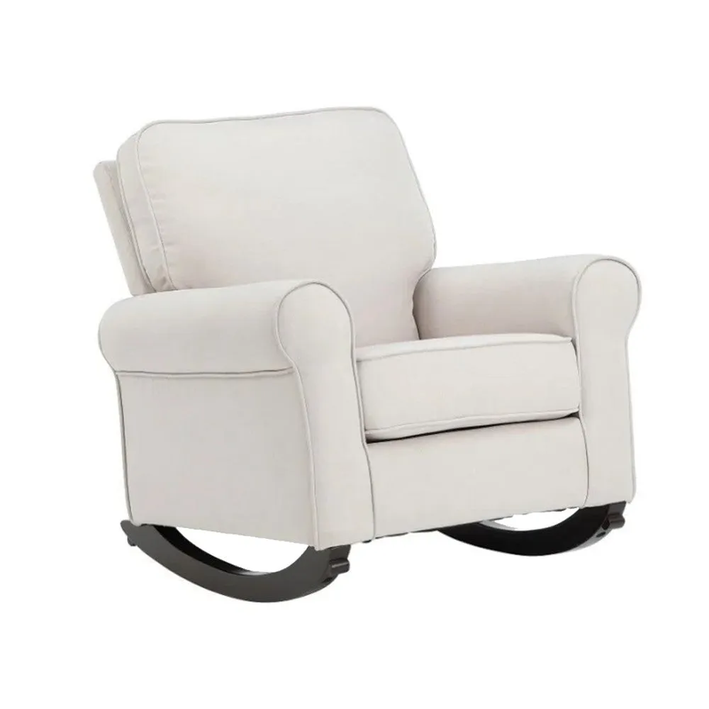 37 Inch Rocking Chair, Pocket Coil Seat, Wood Frame, Soft Beige Upholstery By Casagear Home