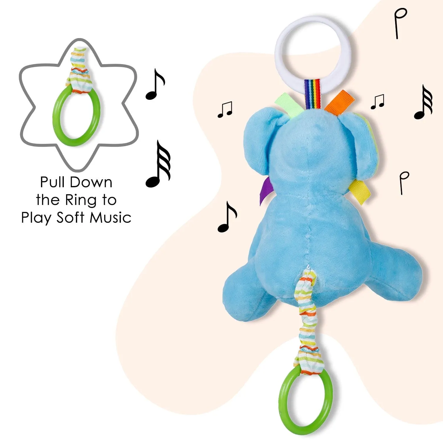 Baby Moo Baby Elephant Hanging Musical Pulling Toy - Blue