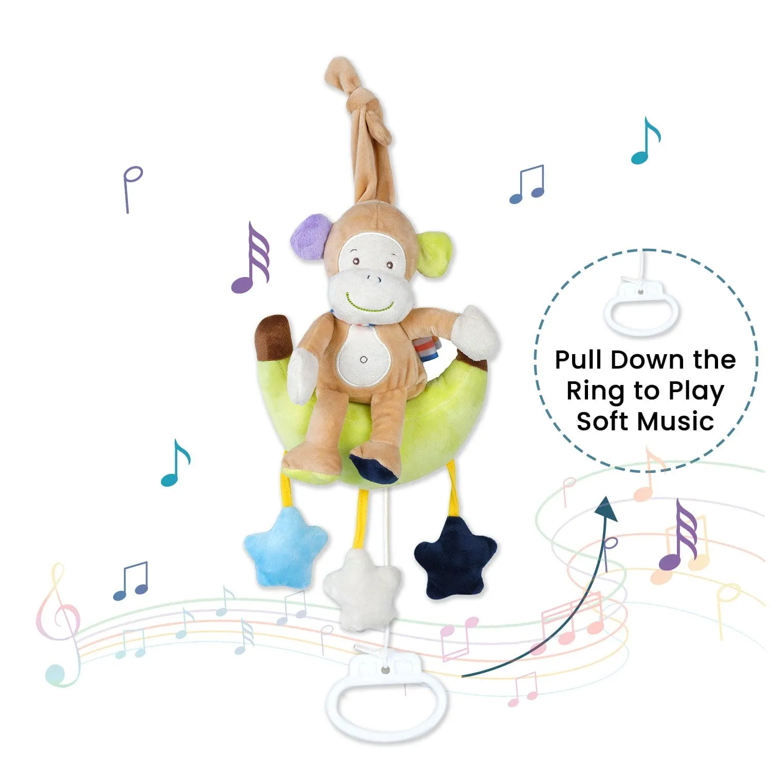 Baby Moo Monkey On Moon Hanging Musical Pulling Toy - Green