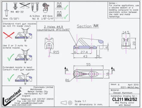 Clamcleat CL211 MK2 with Becket