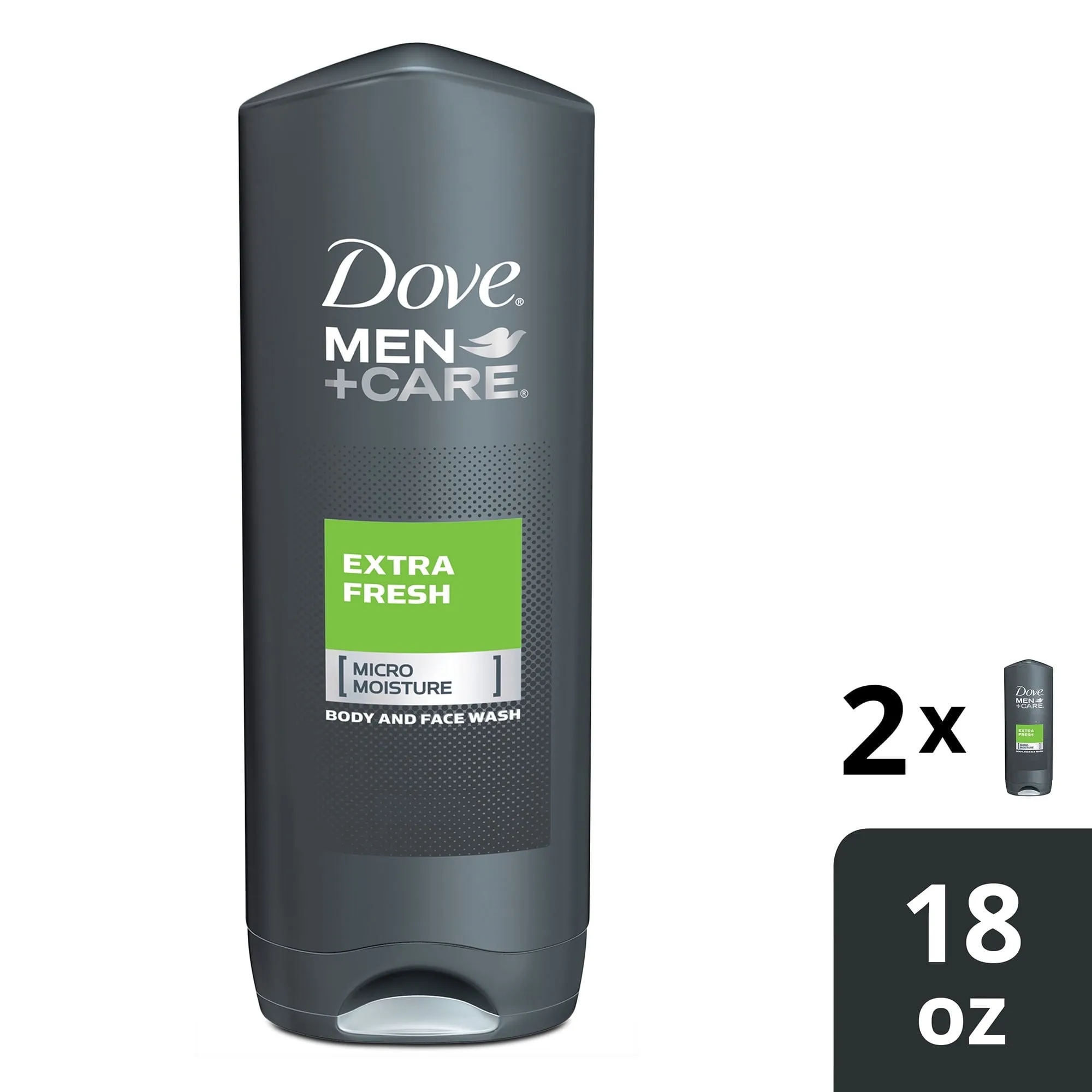 Dove Men Care Extra Fresh Refreshing Hydrating Face and Body Wash Twin Pack, 18 fl oz