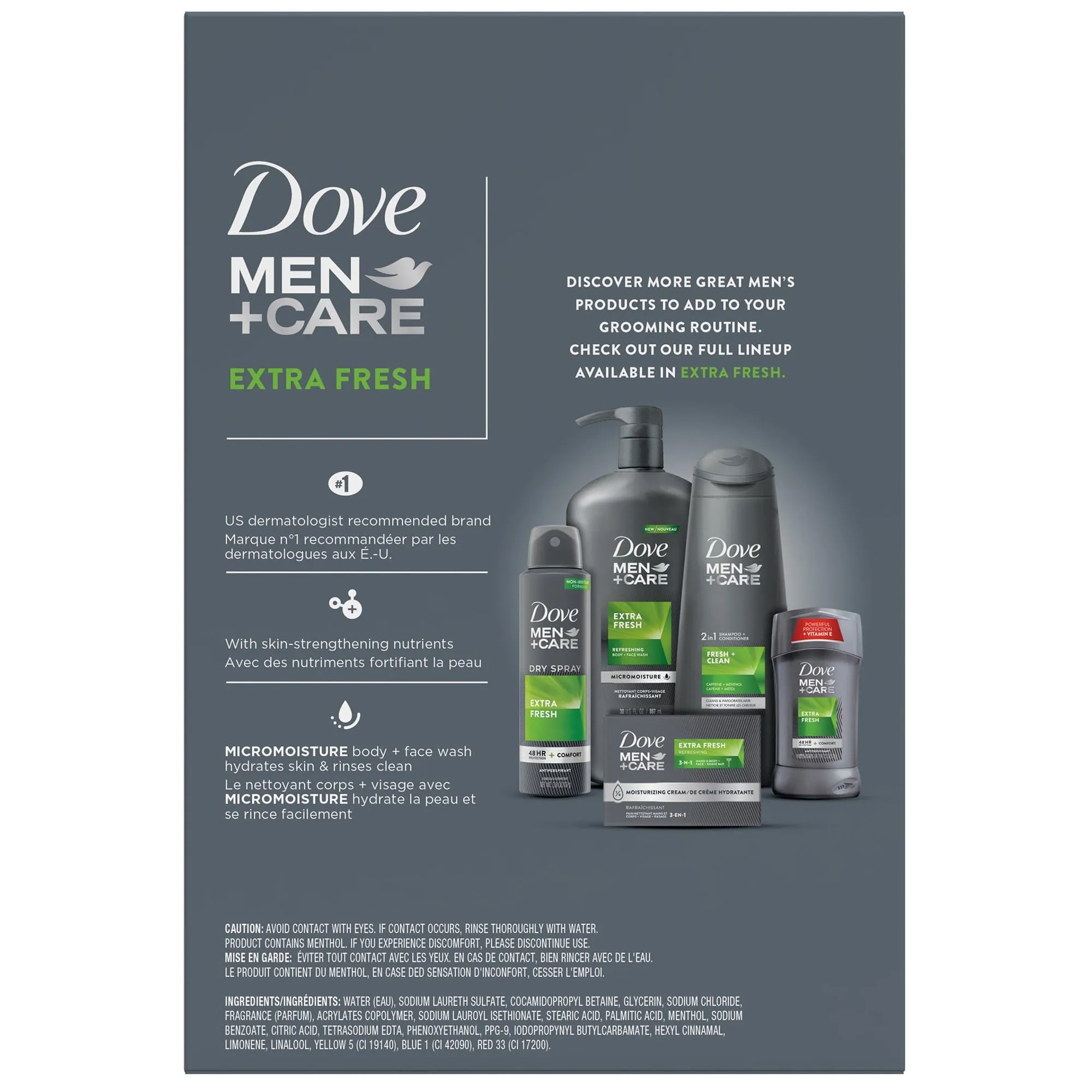 Dove Men Care Extra Fresh Refreshing Hydrating Face and Body Wash Twin Pack, 18 fl oz