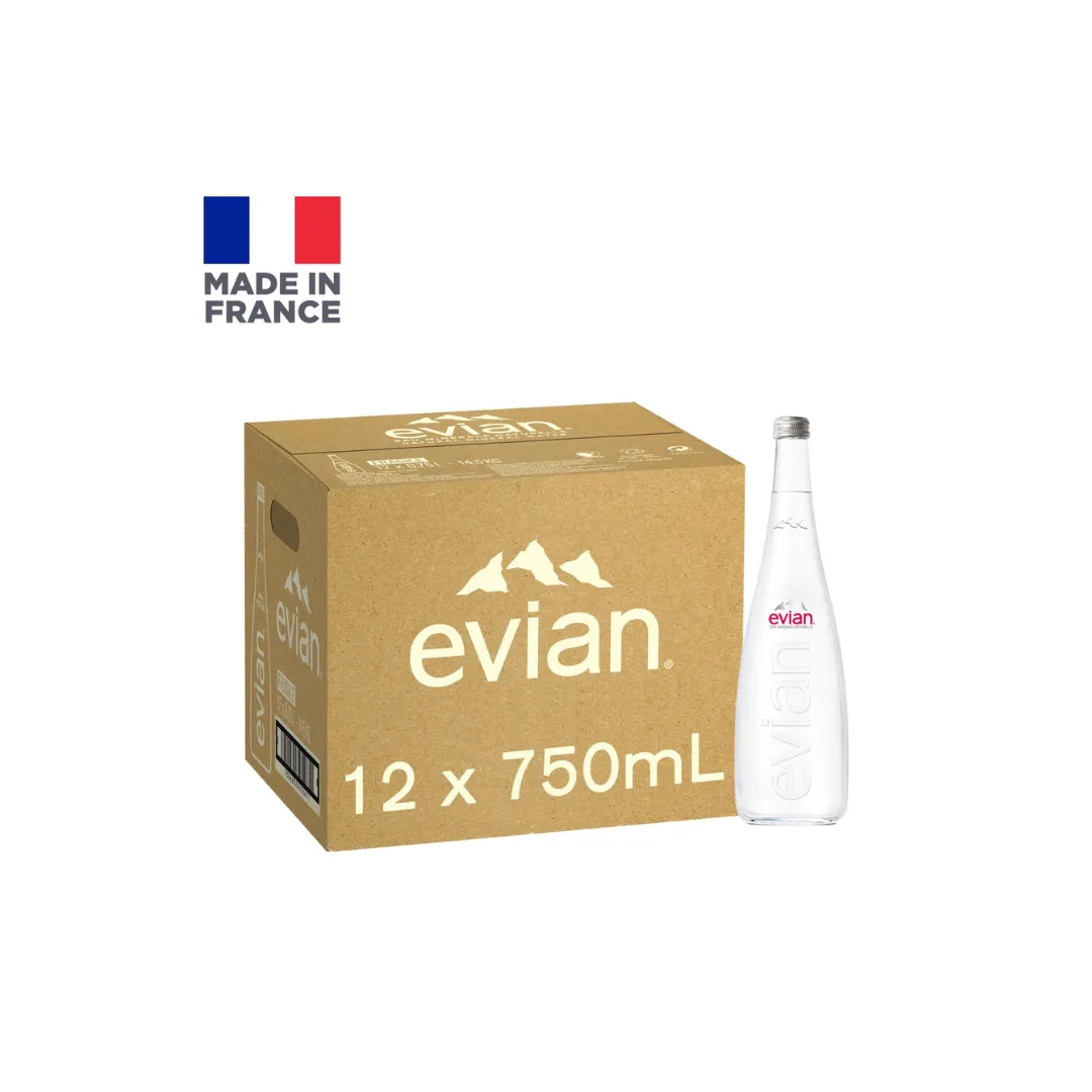 EVIAN NATURAL MINERAL SPARKLING WATER, 750ML Glass Pack of 12 (IMPORTED)