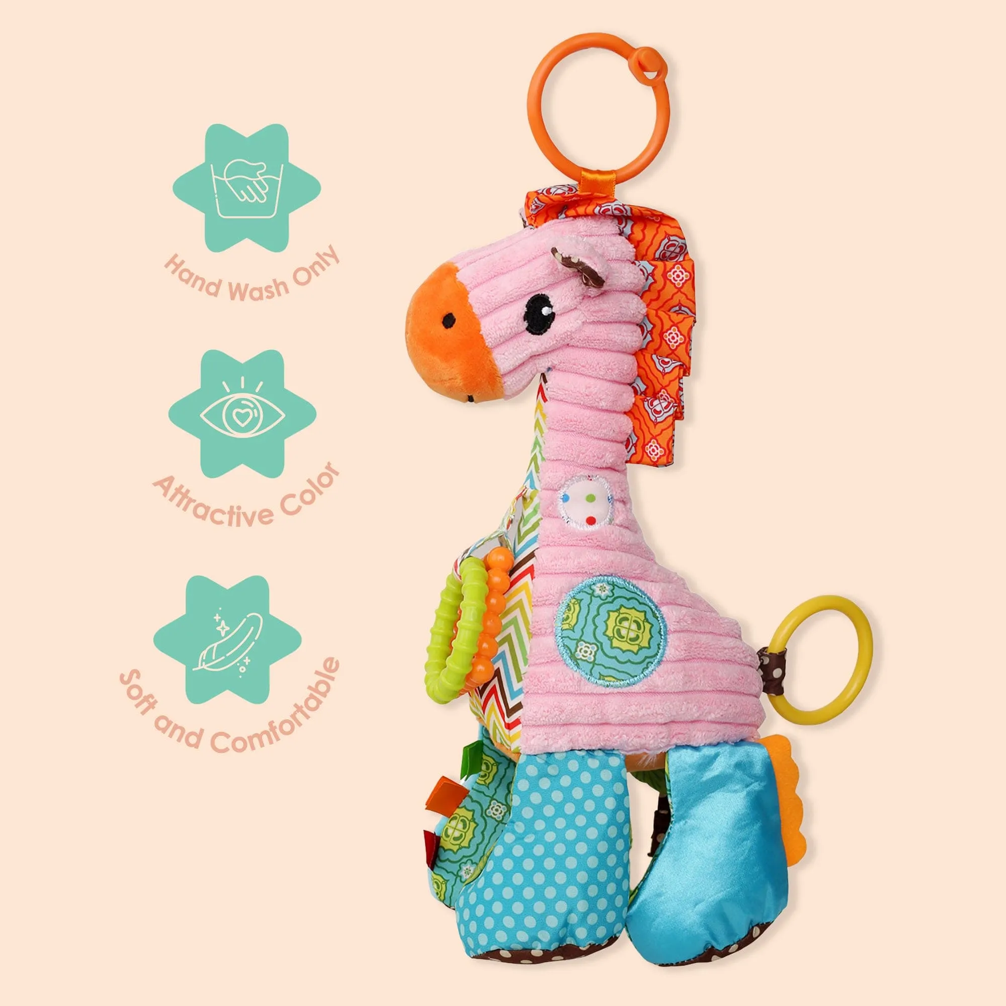 Giraffe Pink Pulling Toy With Teether