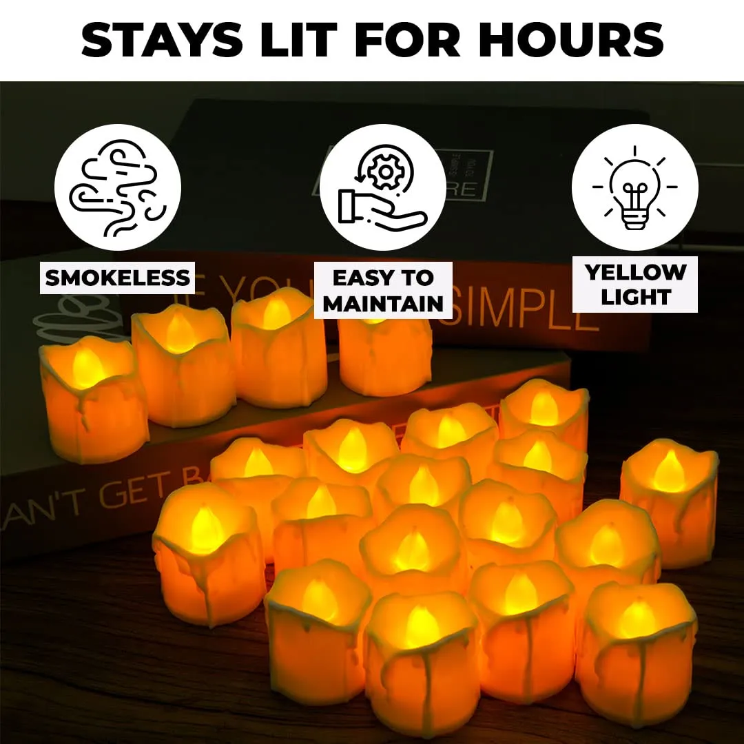 Homestic LED Candles for Home Decoration|Battey Operated|Flameless Yellow Light|Safe & Easy to Maintain|Diwali Lights for Home Decoration,Along with Other Festivities & Parties|Pack of 24,(White)