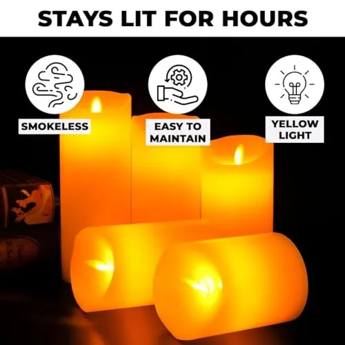 Homestic LED Candles for Home Decoration|Battey Operated|Flameless Yellow Light|Safe & Easy to Maintain|Diwali Lights for Home Decoration,Along with Other Festivities & Parties|Pack of 5|B0-005G|Gray