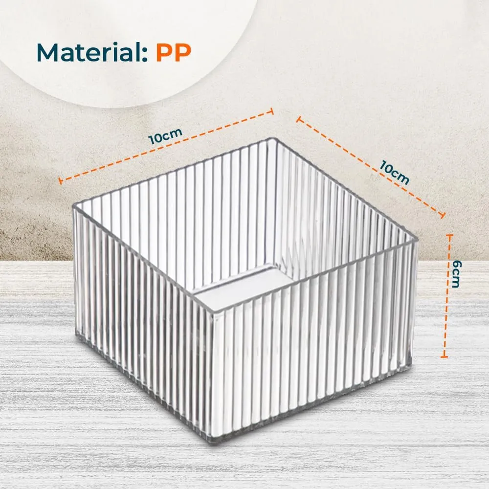 Kuber Industries Sqaure Cutlery/Cosmatic/Desk Organizer|Basket For Storage, Books, Toys-Pack of 2 (Transparent)