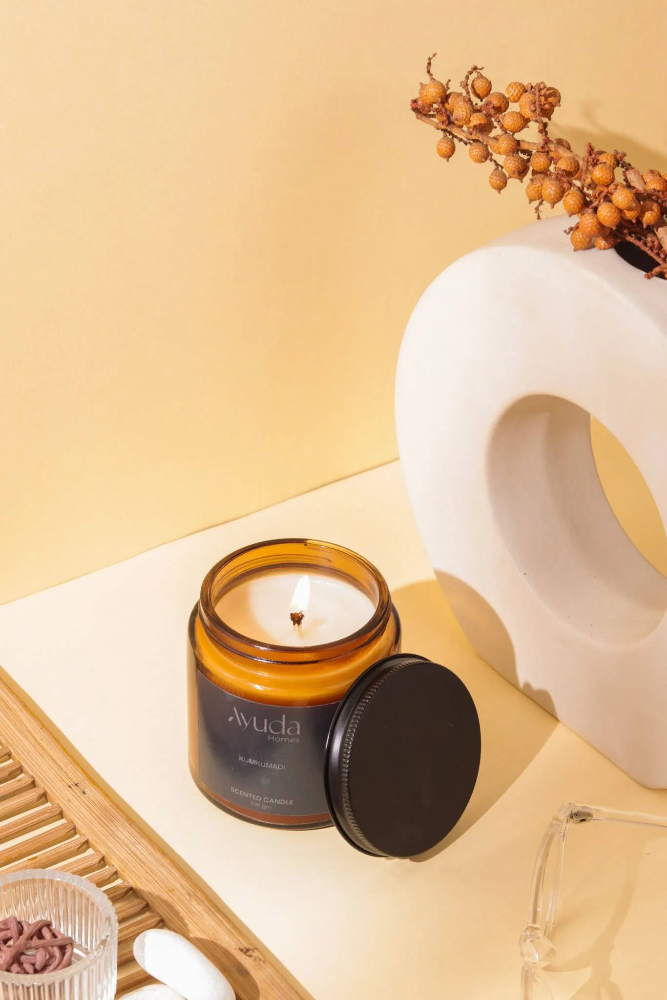 Kumkumadi Scented Candle - Soy Wax | Amber Glass Jar