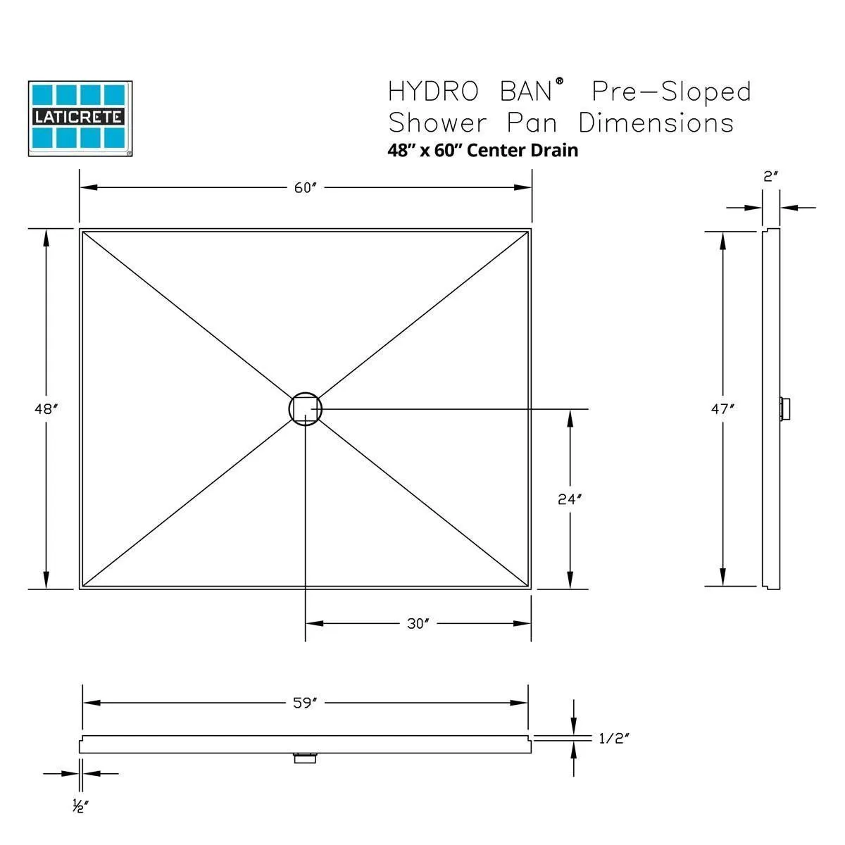 Laticrete Hydro Ban Pre-Sloped Shower Kit - 48" x 60" Center Drain BRASS