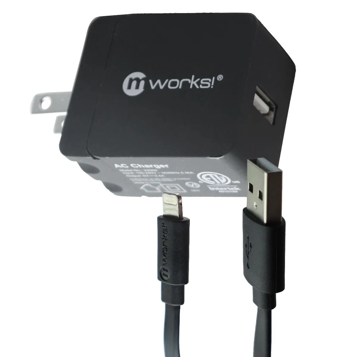 mworks! mPower! Flat 8-Pin Cable and Wall Charger for iPhone/iPad/iPod - Black