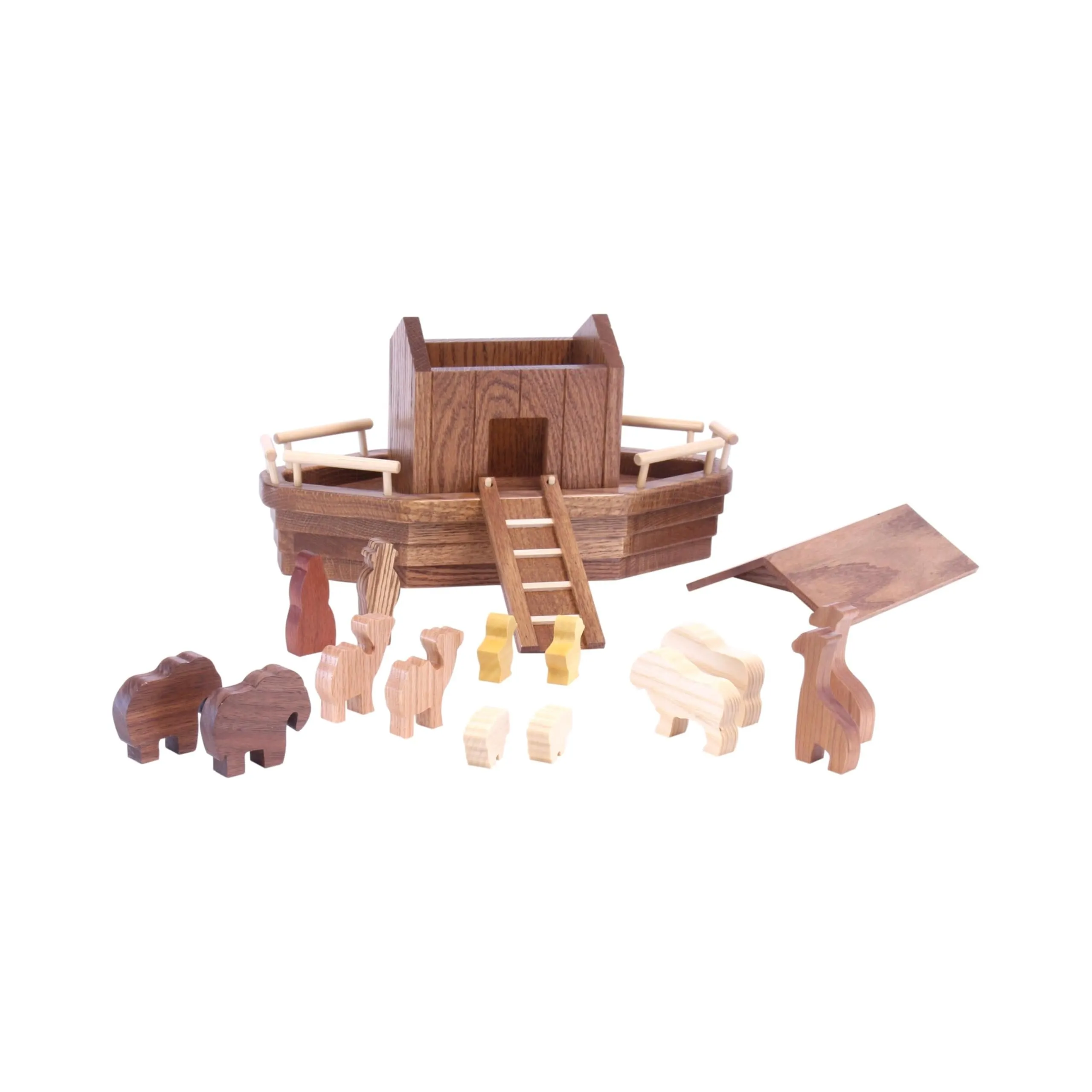 Noah's Ark Wooden Playset with 13 Animals, Removable Roof and Ramp