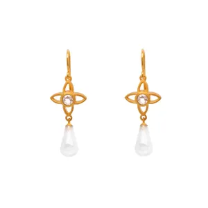 Rainbow Moonstone Matte 15MM Drop Earrings 24K Gold Vermeil - Joy Flower