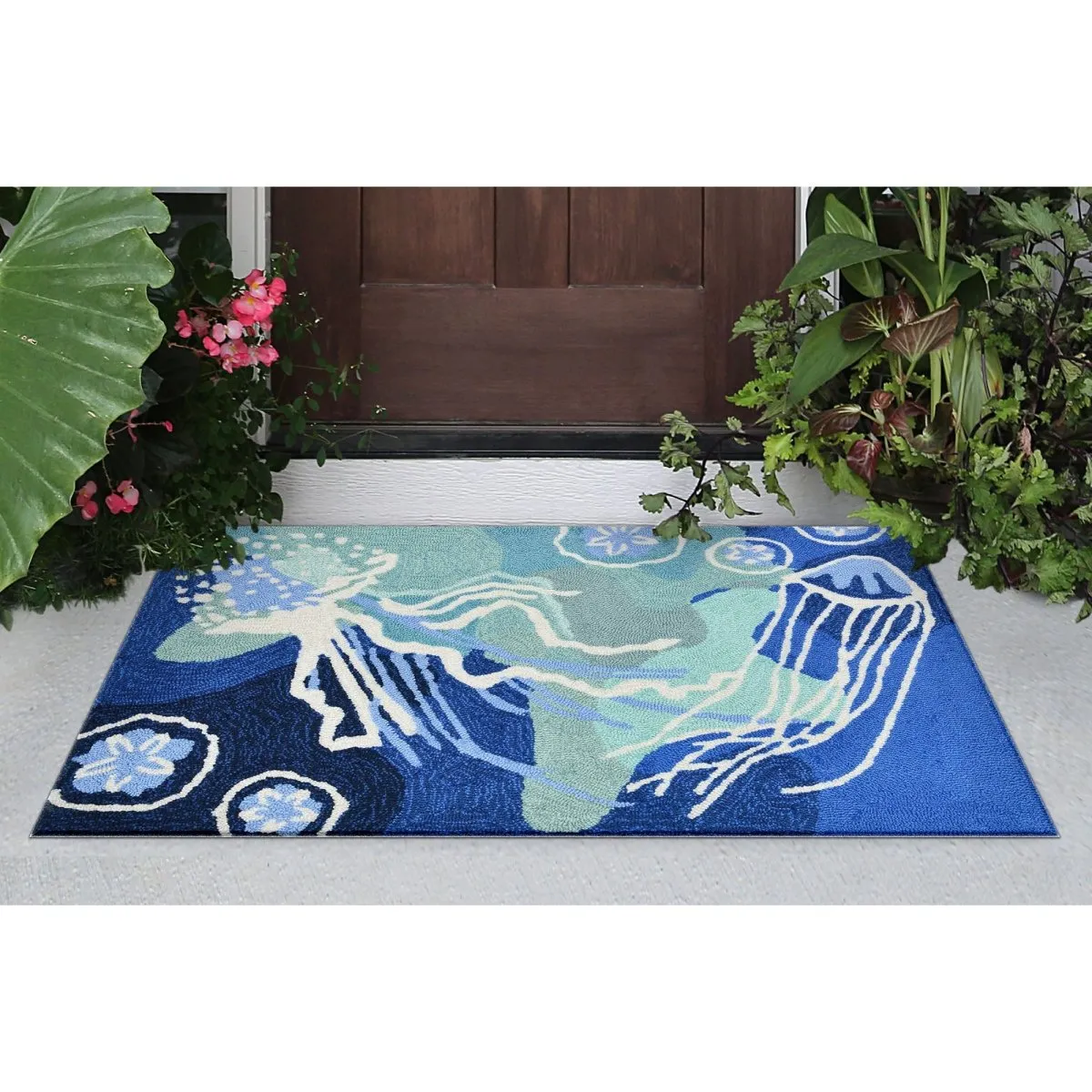 Trans-Ocean CAPRI Indoor/Outdoor Handmade Synthetic Blend Durable Area Rug  - Ocean