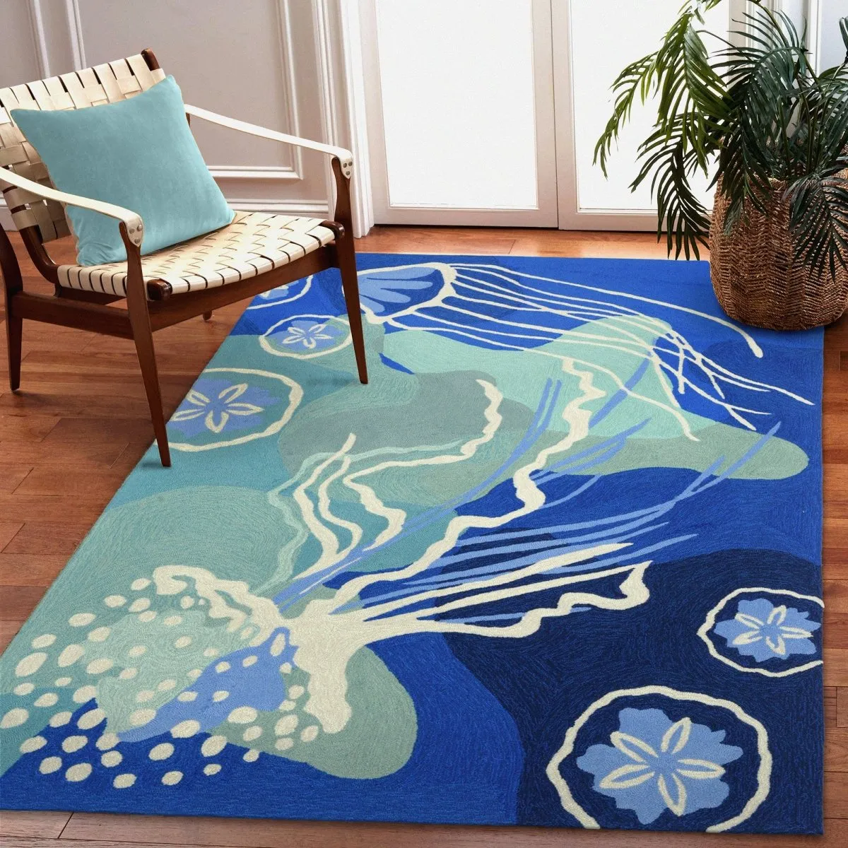 Trans-Ocean CAPRI Indoor/Outdoor Handmade Synthetic Blend Durable Area Rug  - Ocean